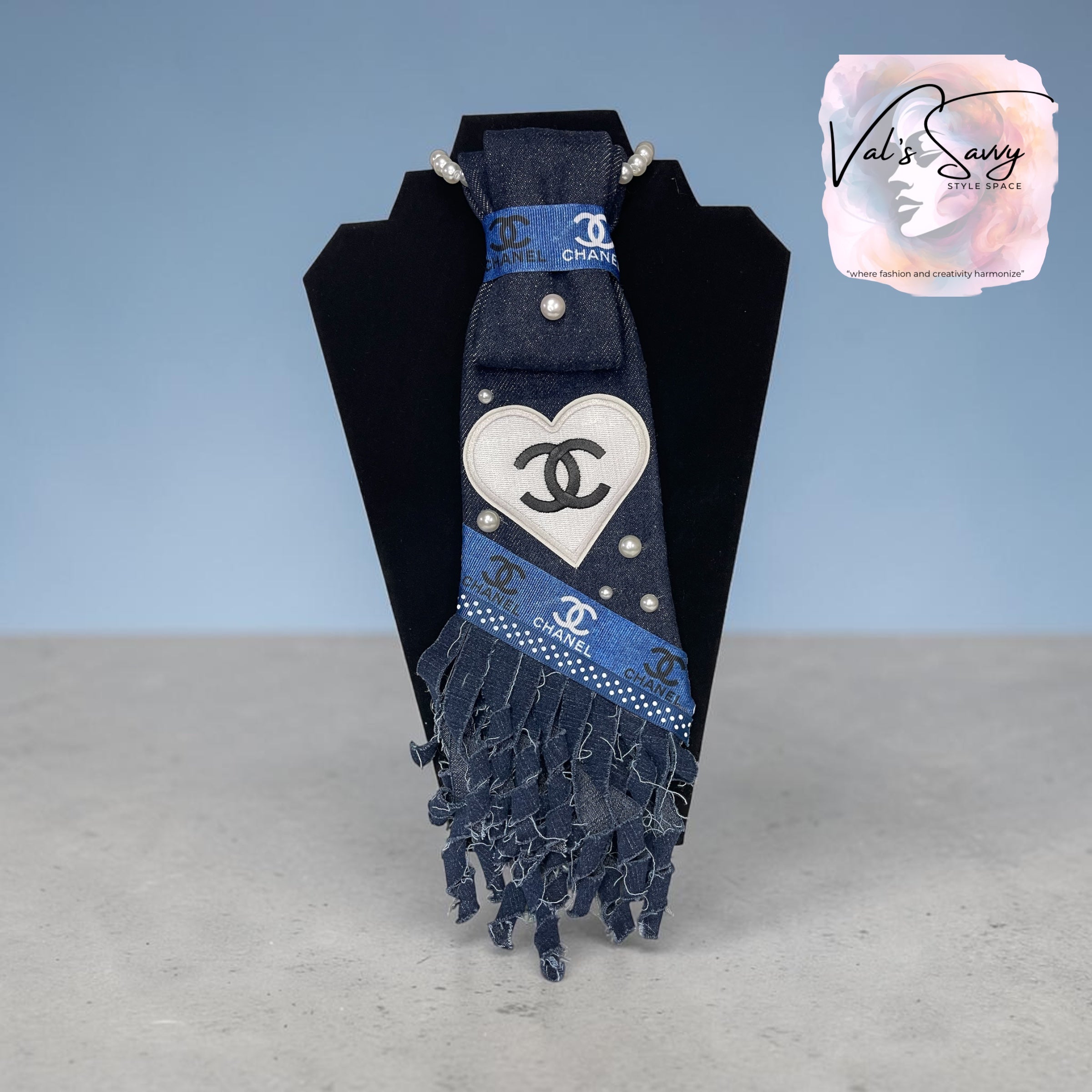 Handmade Kustom Denim Fringe Tie
