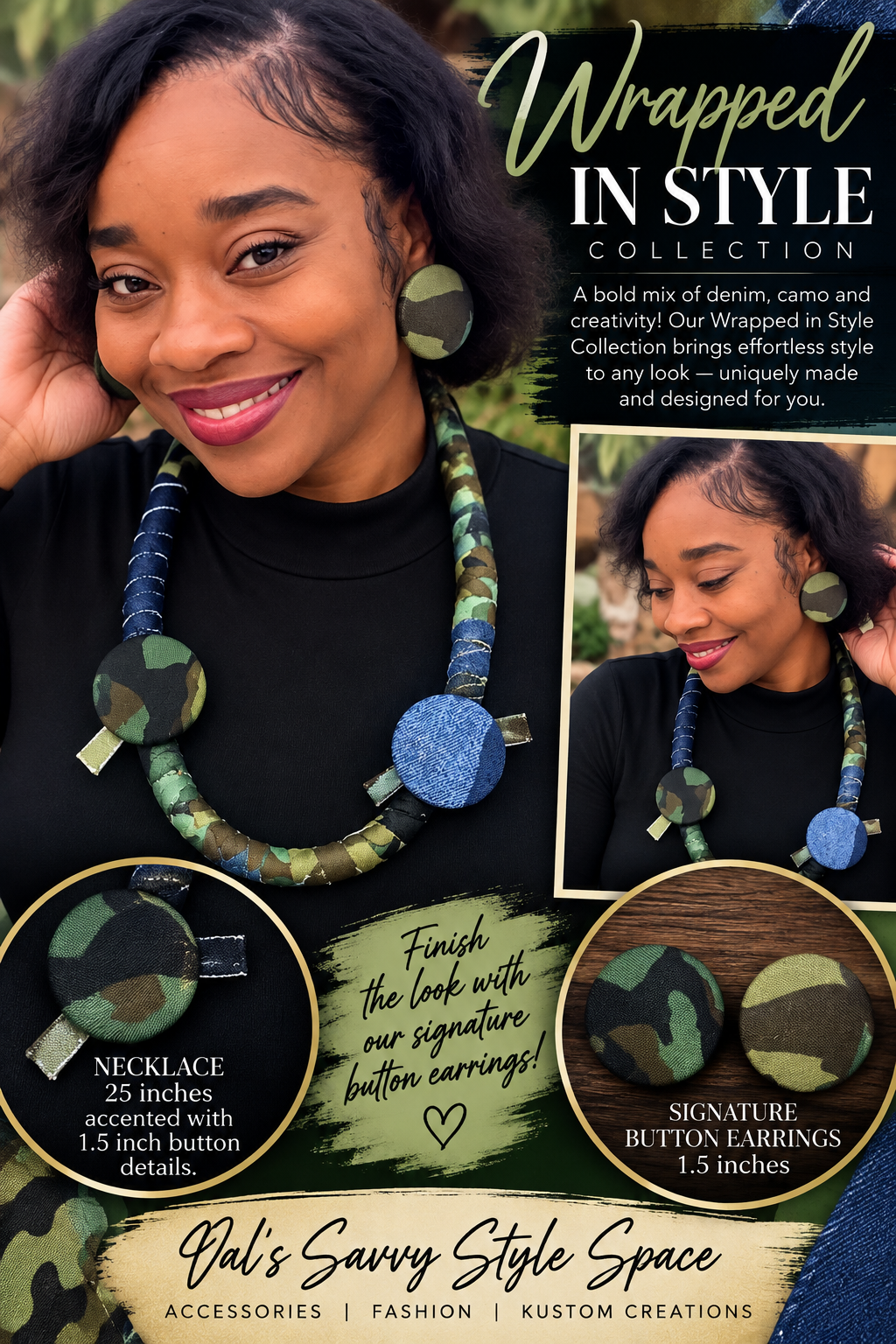 WIS Camo and Denim Necklace Set