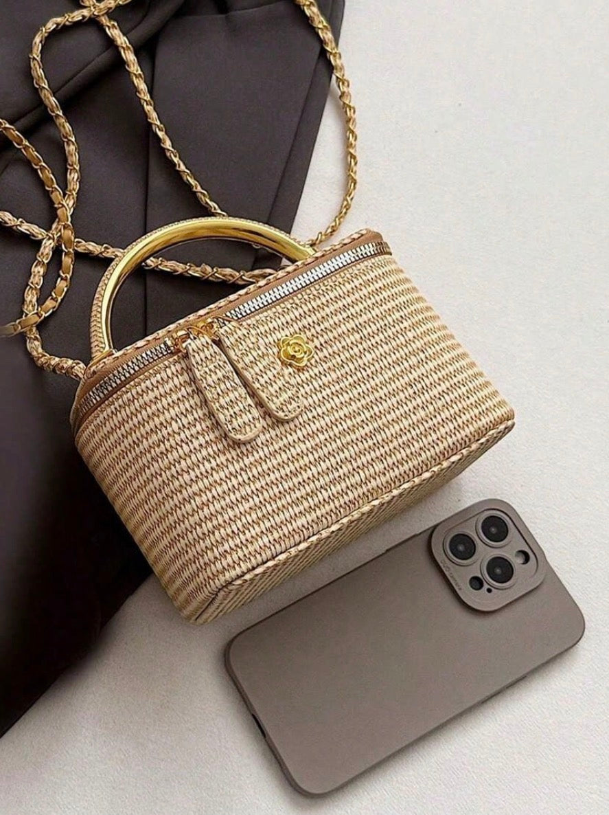 Small Woven top handle crossbody purse