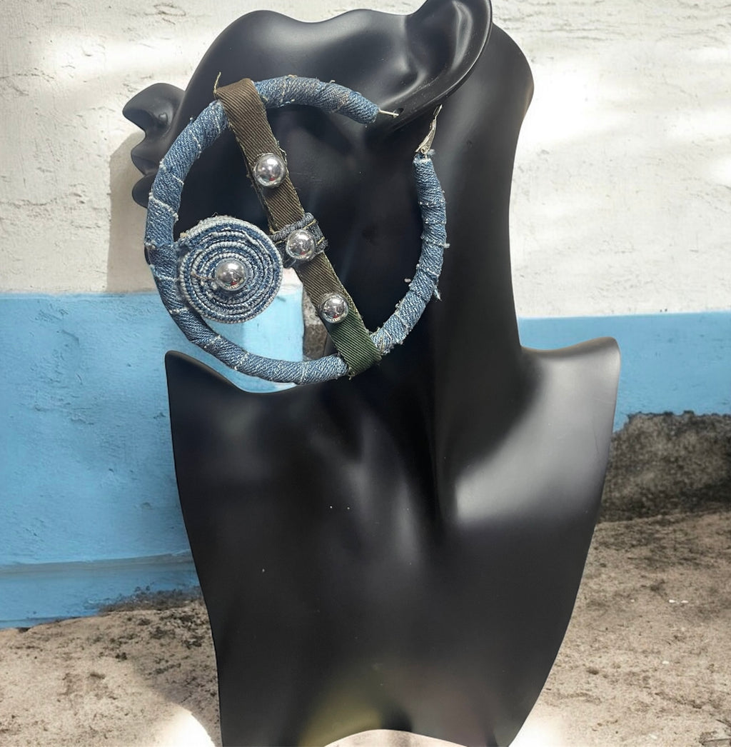 Kustom Earrings-Denim Pinwheel