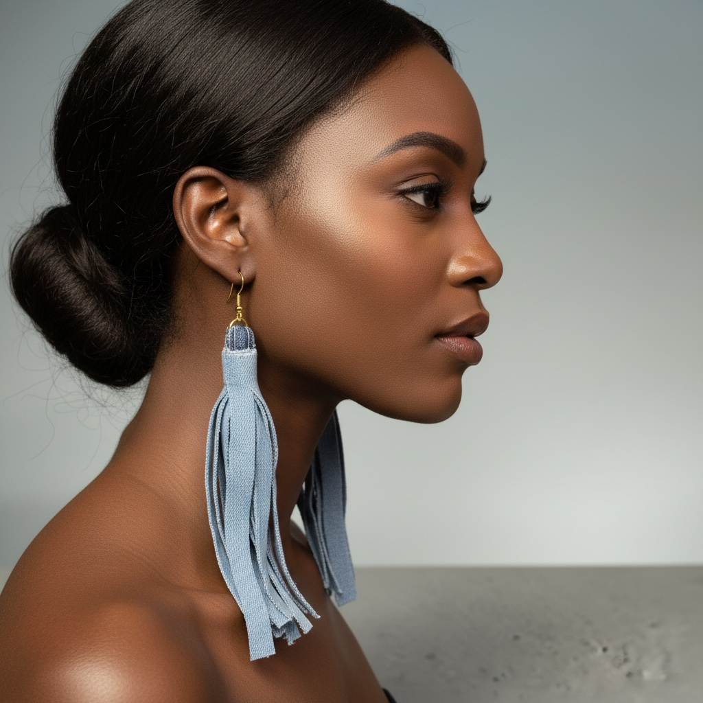 Kustom Denim Tassel Earrings