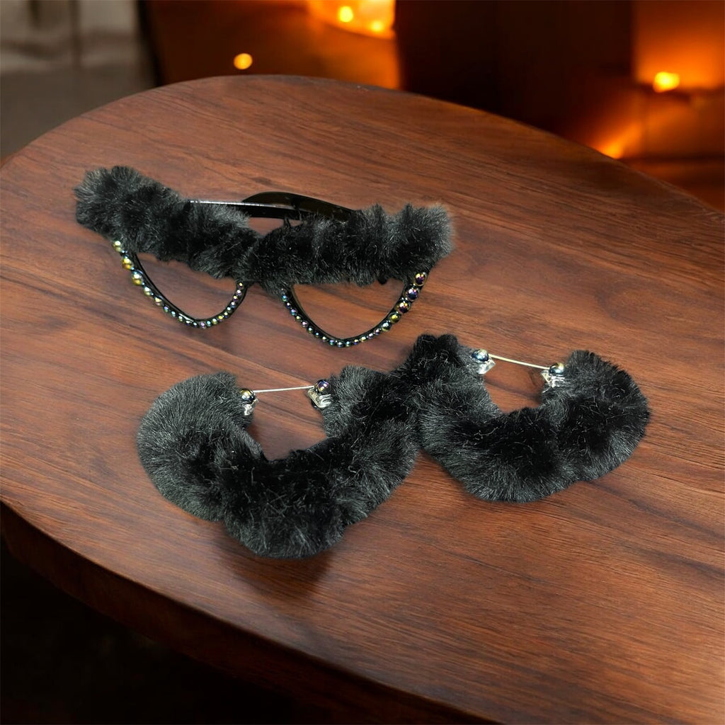 Kustom Faux Fur Set-Black
