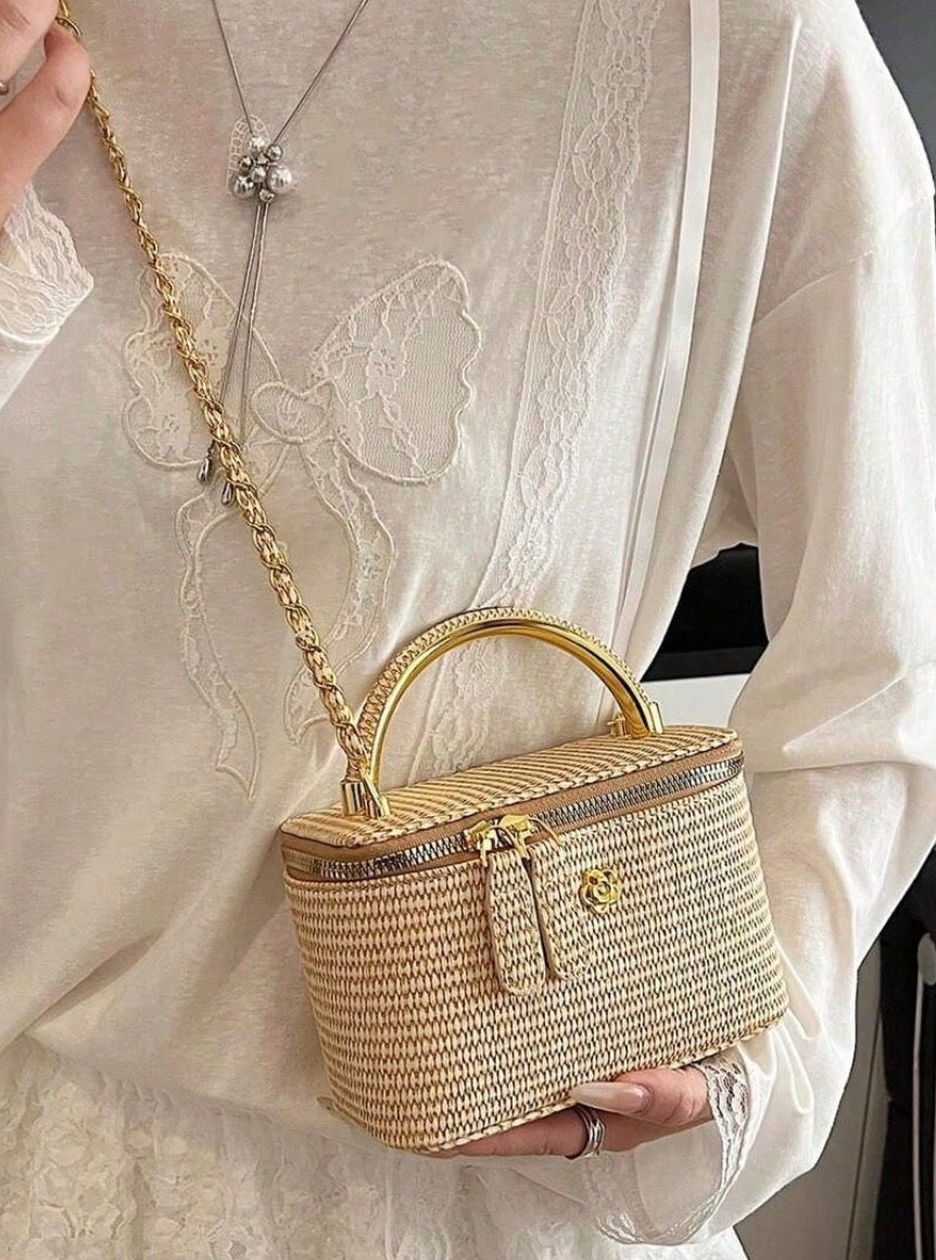 Small Woven top handle crossbody purse