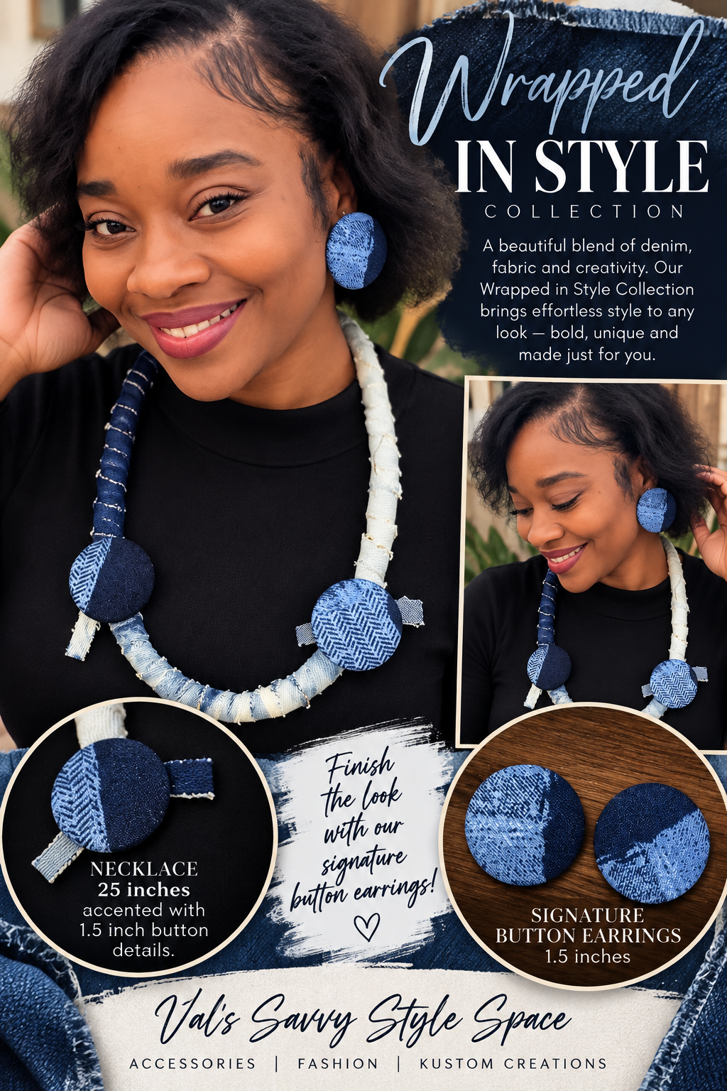 WIS All Things Denim Necklace Set