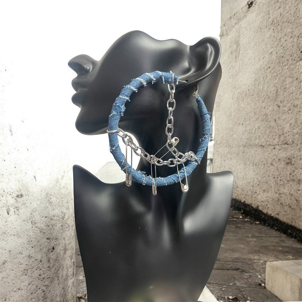 Kustom Earrings-Denim Chain Pin