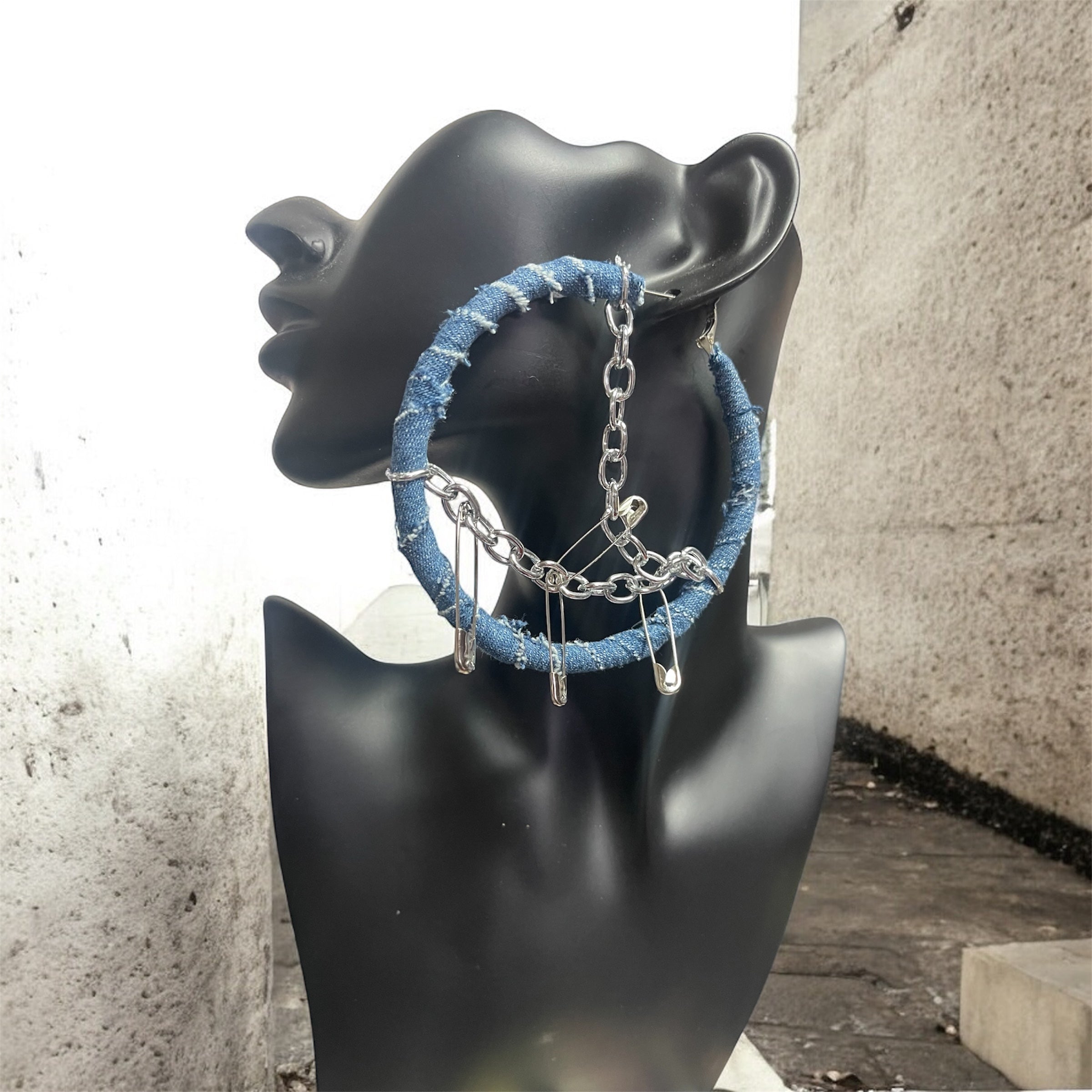Kustom Earrings-Denim Chain Pin