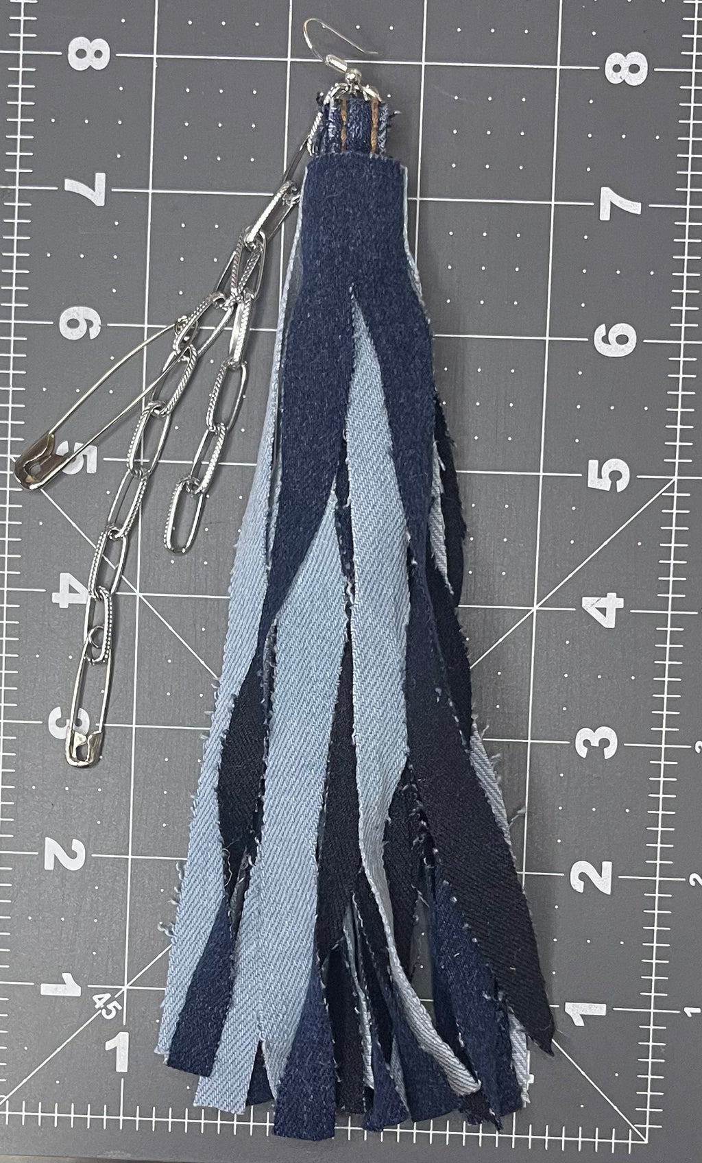 Double Denim long tassel earrings