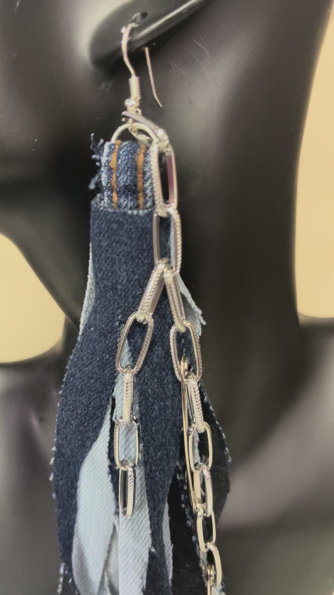 Double Denim long tassel earrings